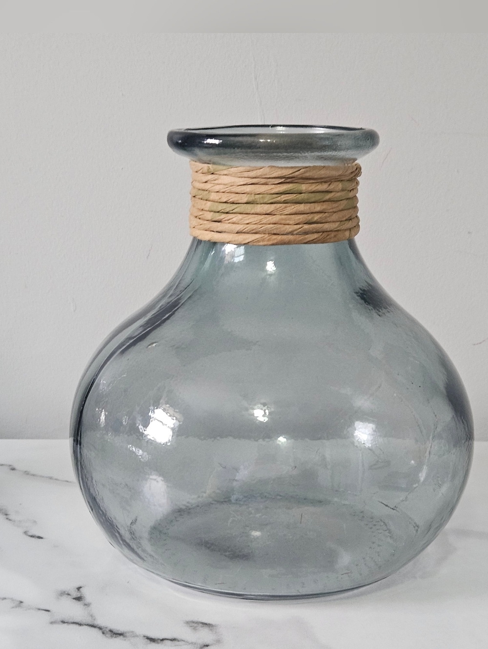 Recycled Glass Vase w/ Twine- Blue/Green (8.5"x6.5")